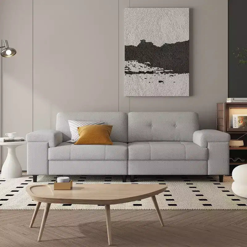 Acekool Modern 85 Inch 3-Seater Sofa with Adjustable Wide Armrests, Deep Seat Chenille Couch for Living Room