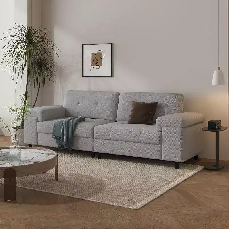 Beige / Gray Modern 3-Seater Sofa with Adjustable Armrests, Chenille Fabric
