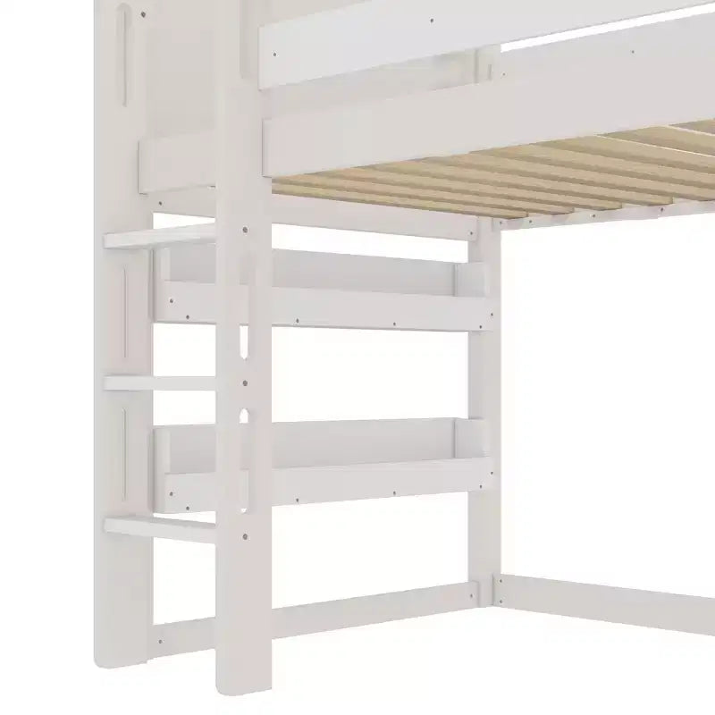 Beige/Black House-Style Loft Bed with Slide & Bookshelf, Twin/Full, for 1