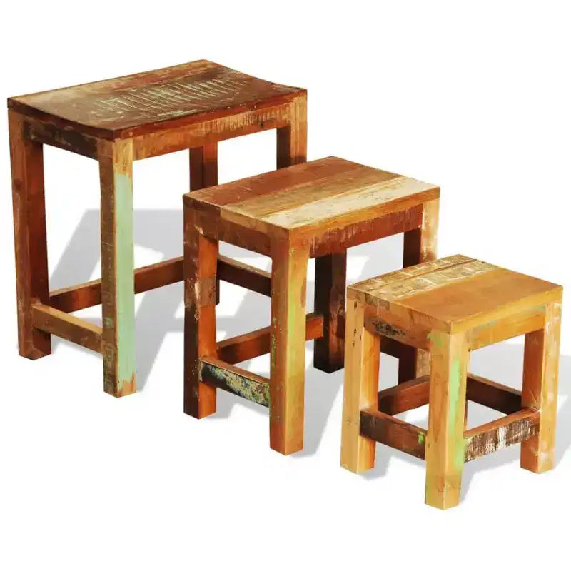 Blue & Brown Rectangular Nesting Side Tables, Set of 3