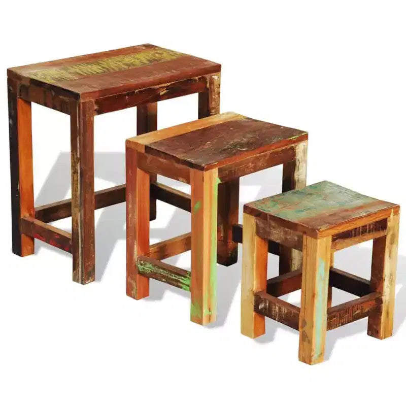 Blue & Brown Rectangular Nesting Side Tables, Set of 3