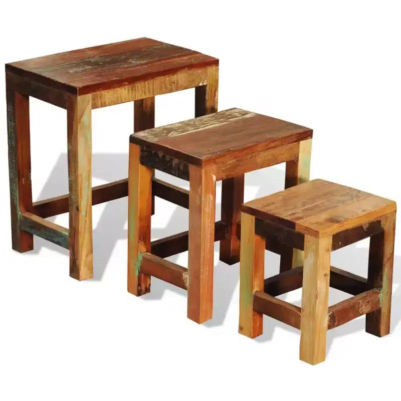 Blue & Brown Rectangular Nesting Side Tables, Set of 3