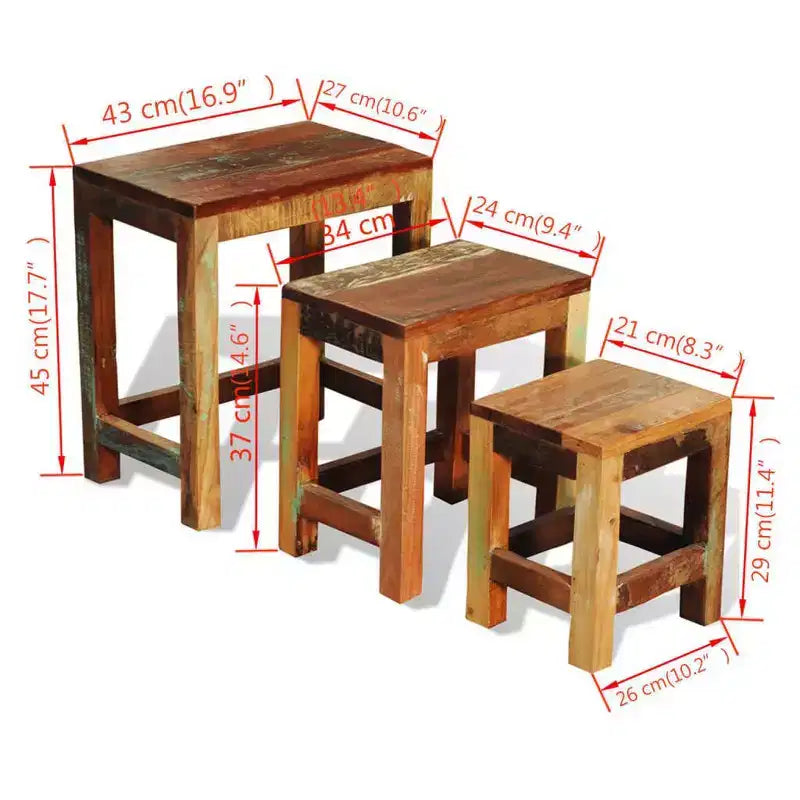 Blue & Brown Rectangular Nesting Side Tables, Set of 3