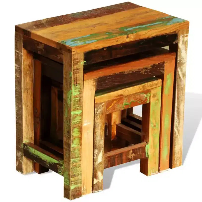Blue & Brown Rectangular Nesting Side Tables, Set of 3
