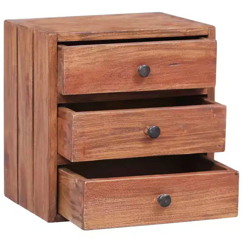 Brown 3-Drawer Solid Mahogany Nightstand, Single