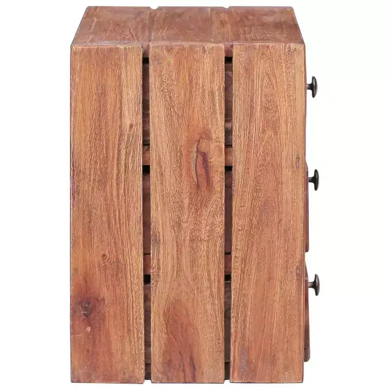 Brown 3-Drawer Solid Mahogany Nightstand, Single