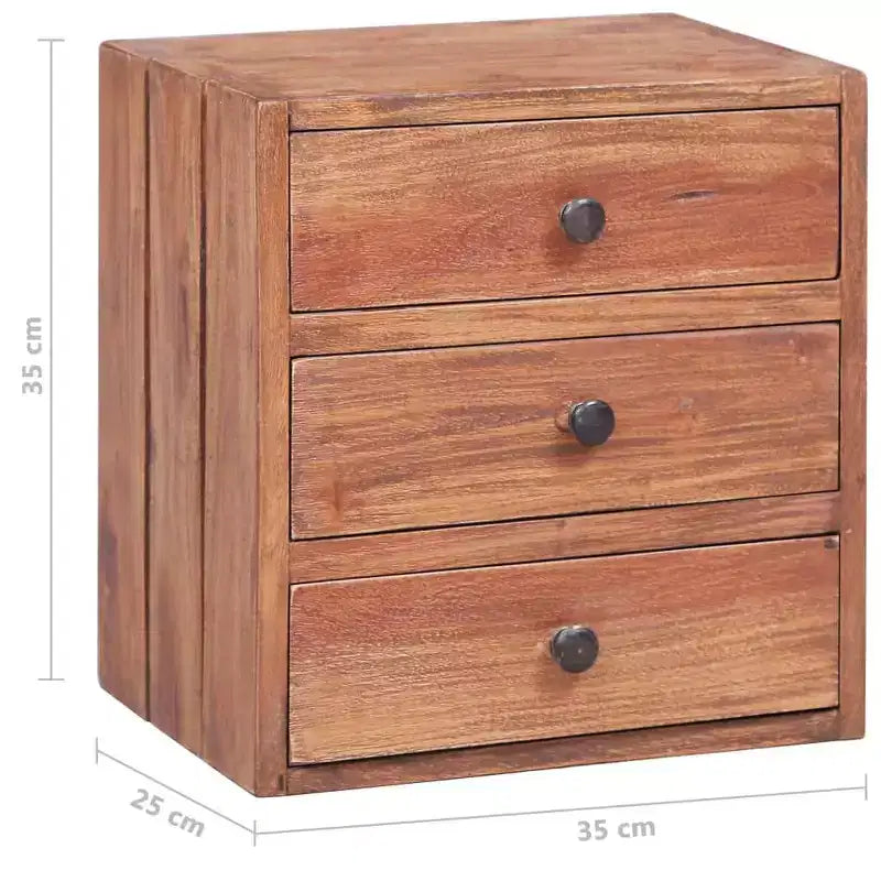 Brown 3-Drawer Solid Mahogany Nightstand, Single