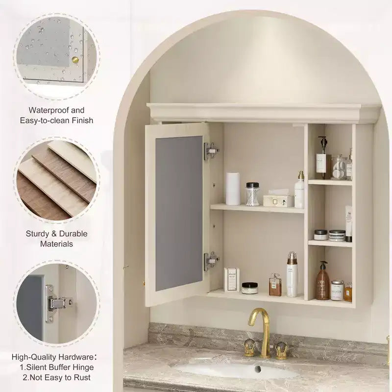 White Wall-Mounted Medicine Cabinet with Mirror Door, 8 Shelves, 1-Person