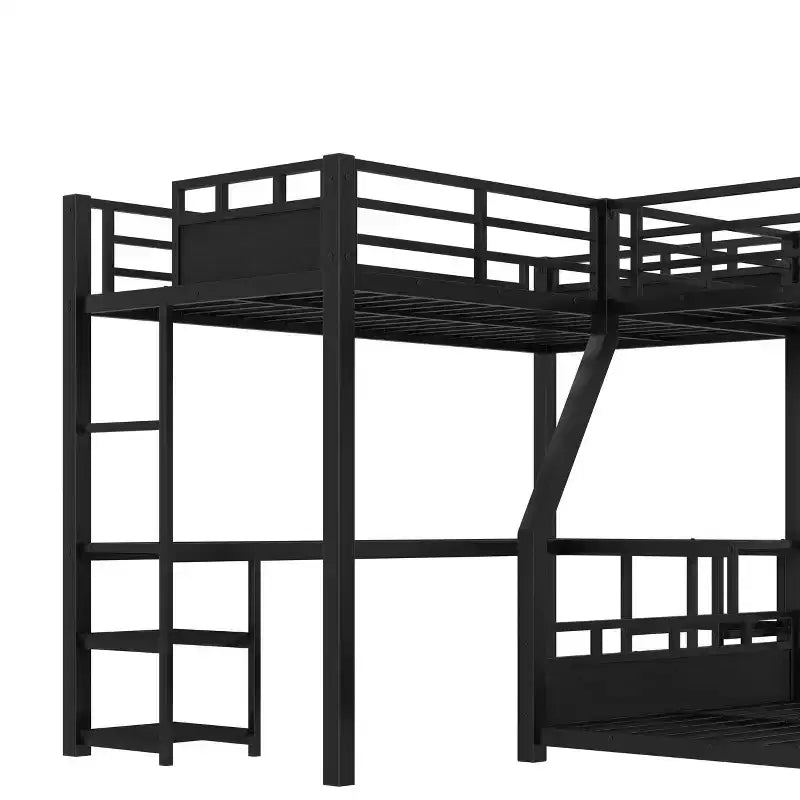 Black L-Shaped Metal Bunk Bed with Slide, Desk & Storage – 2 Kids
