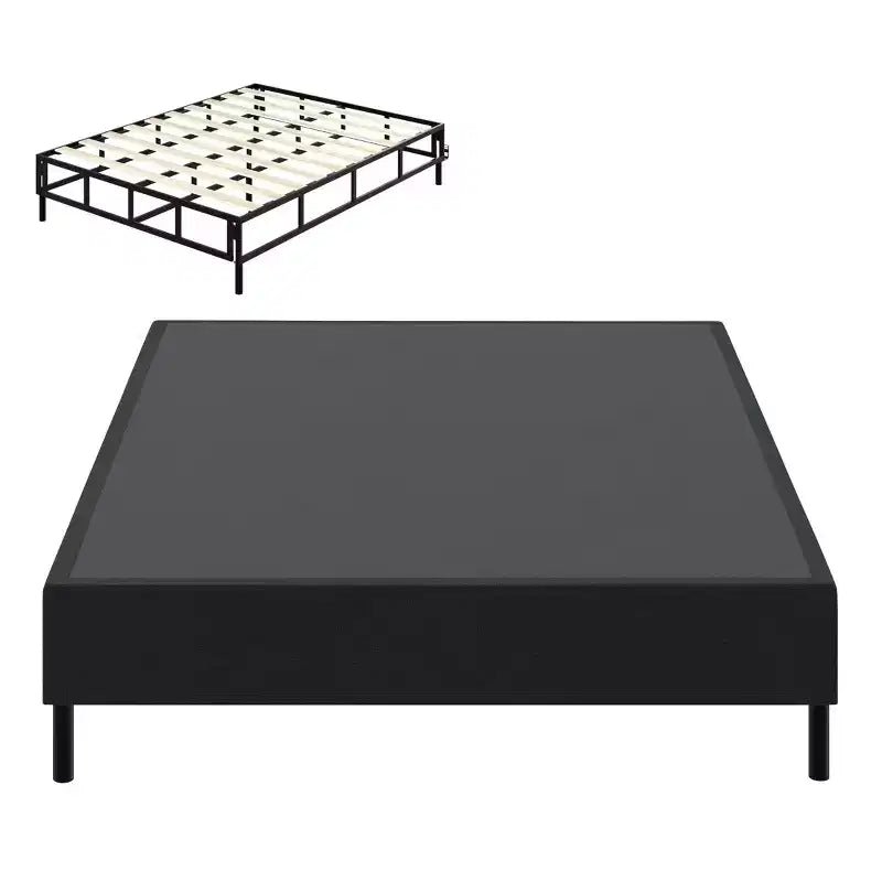Black Steel 2-in-1 Mattress Foundation & Bed Frame with Roll-Out Slats, Single Use