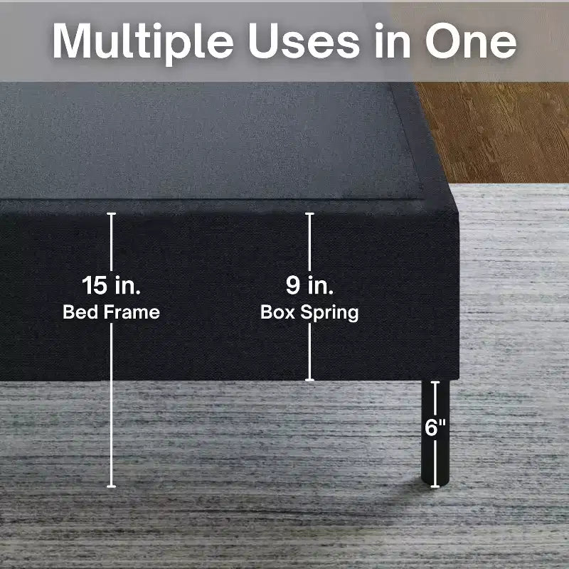 Black Steel 2-in-1 Mattress Foundation & Bed Frame with Roll-Out Slats, Single Use