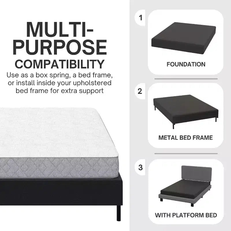Black Steel 2-in-1 Mattress Foundation & Bed Frame with Roll-Out Slats, Single Use
