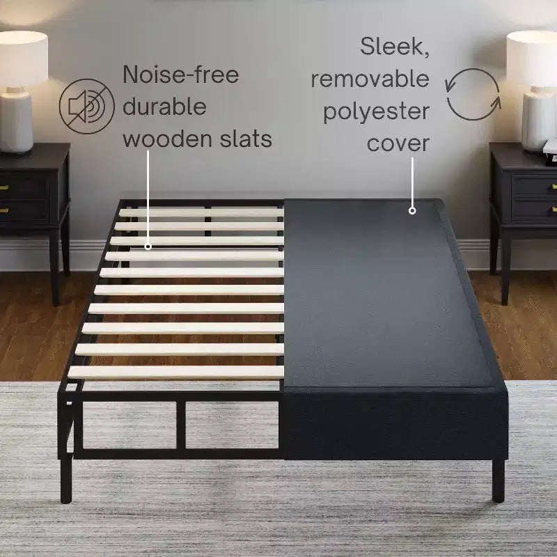 Black Steel 2-in-1 Mattress Foundation & Bed Frame with Roll-Out Slats, Single Use