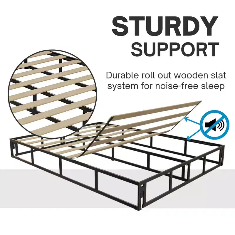 Black Steel 2-in-1 Mattress Foundation & Bed Frame with Roll-Out Slats, Single Use