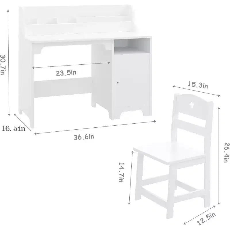 Pink/White Kids Study Desk & Chair Set, 1-Person, with Hutch & Storage