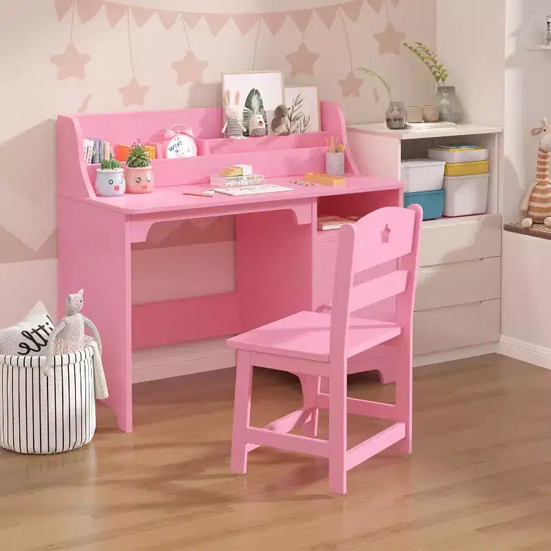 Kids Study Desk & Chair Set for Ages 3-12. Wooden Desk with Hutch & Storage  A Growing Learning Center for Bedroom or Playroom.