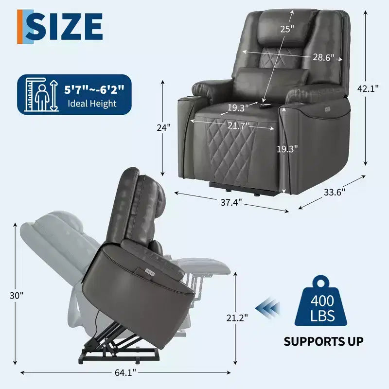 Faux Leather Power Lift Recliner Chair, 3-Position, 1-Seat