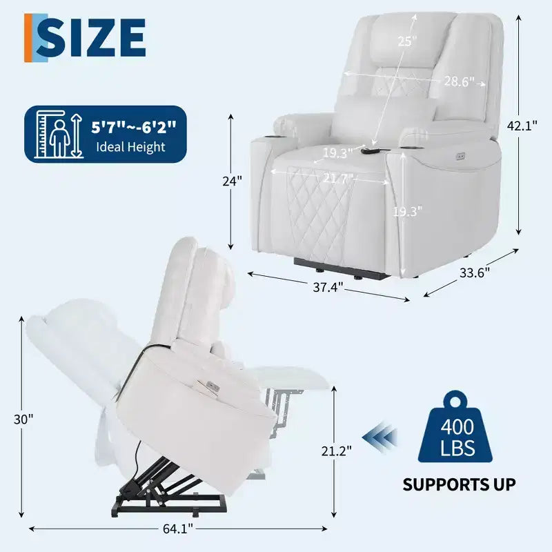 Faux Leather Power Lift Recliner Chair, 3-Position, 1-Seat