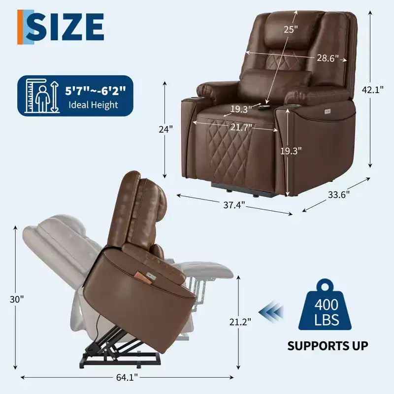 Faux Leather Power Lift Recliner Chair, 3-Position, 1-Seat