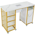 Manicure Table Nail Station with Electric Downdraft Vent, Cabinet, Storage Shelves, Wrist Cushion, Lockable Wheels, Nail Desk for Salons & Shops