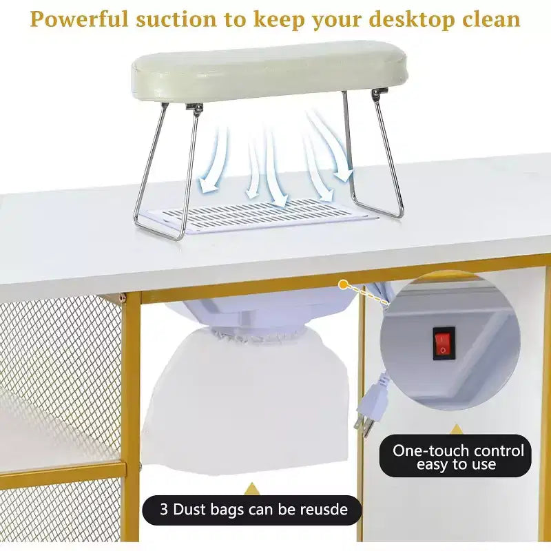 Gold & White Single-Station Manicure Table with Electric Downdraft Vent