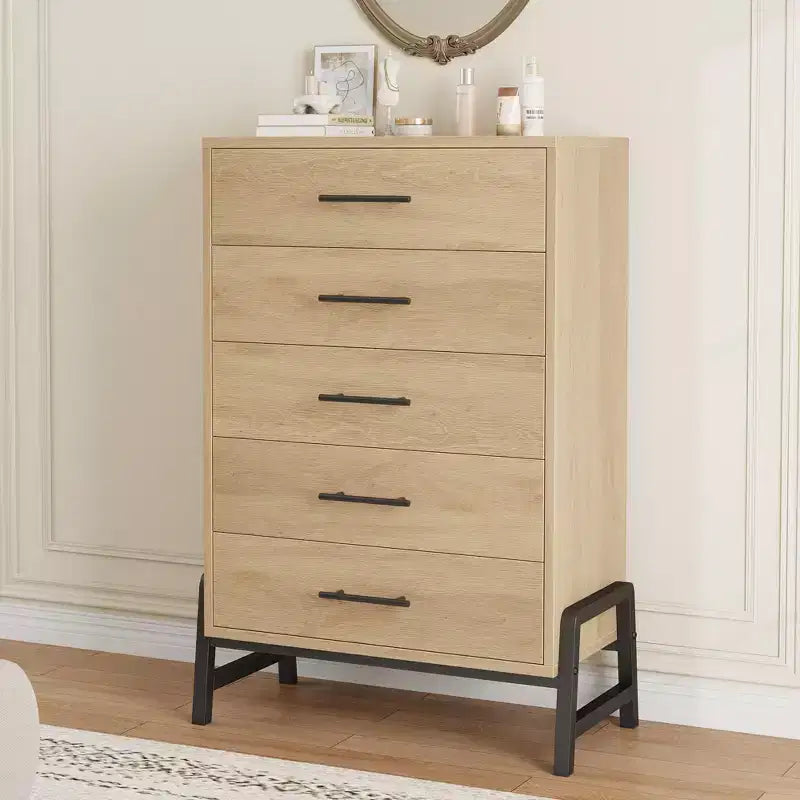 Comfortable dresser for bedroom, 50-inch high drawer with large storage space, freestanding wooden closet for living room, bedroom, entryway