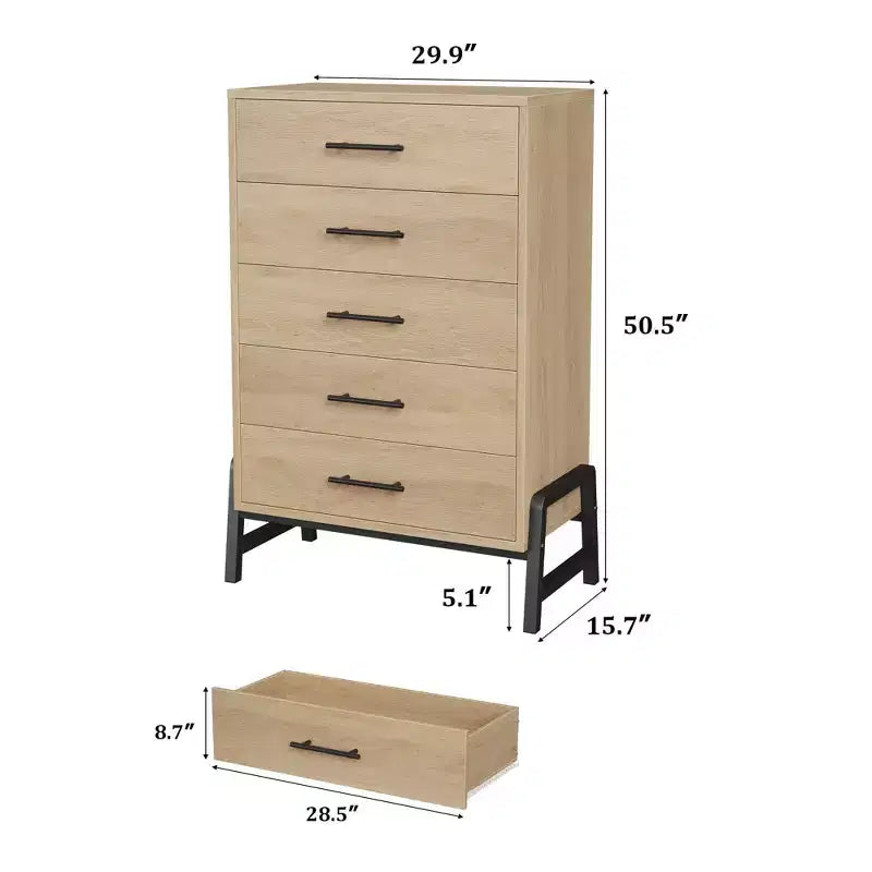 Comfortable dresser for bedroom, 50-inch high drawer with large storage space, freestanding wooden closet for living room, bedroom, entryway