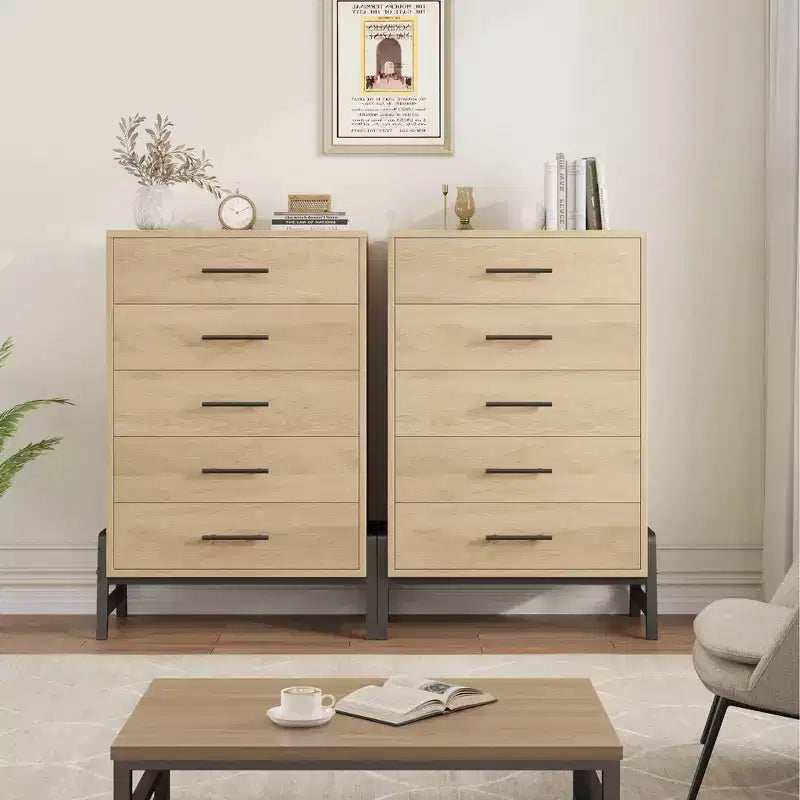 Comfortable dresser for bedroom, 50-inch high drawer with large storage space, freestanding wooden closet for living room, bedroom, entryway