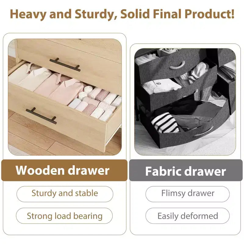 Comfortable dresser for bedroom, 50-inch high drawer with large storage space, freestanding wooden closet for living room, bedroom, entryway