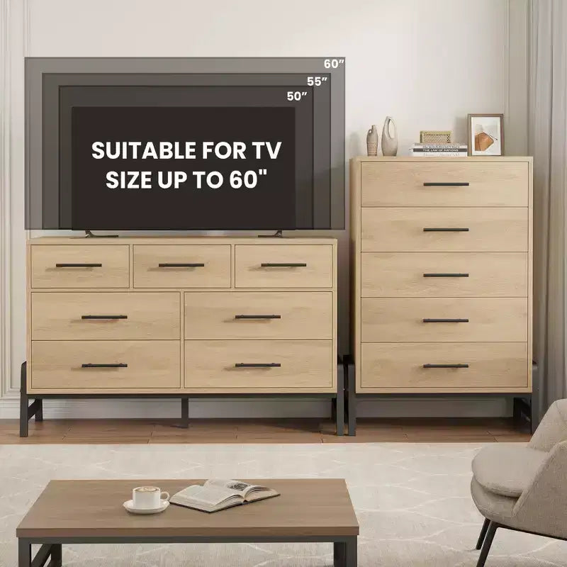 Comfortable dresser for bedroom, 50-inch high drawer with large storage space, freestanding wooden closet for living room, bedroom, entryway