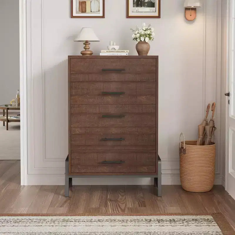Comfortable dresser for bedroom, 50-inch high drawer with large storage space, freestanding wooden closet for living room, bedroom, entryway