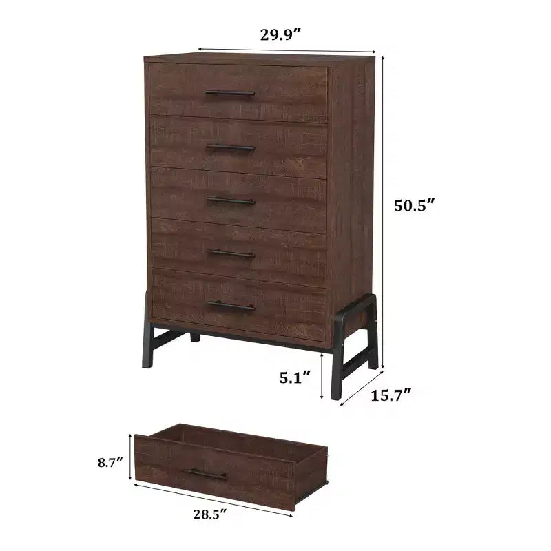 Comfortable dresser for bedroom, 50-inch high drawer with large storage space, freestanding wooden closet for living room, bedroom, entryway