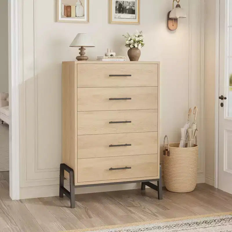 Comfortable dresser for bedroom, 50-inch high drawer with large storage space, freestanding wooden closet for living room, bedroom, entryway