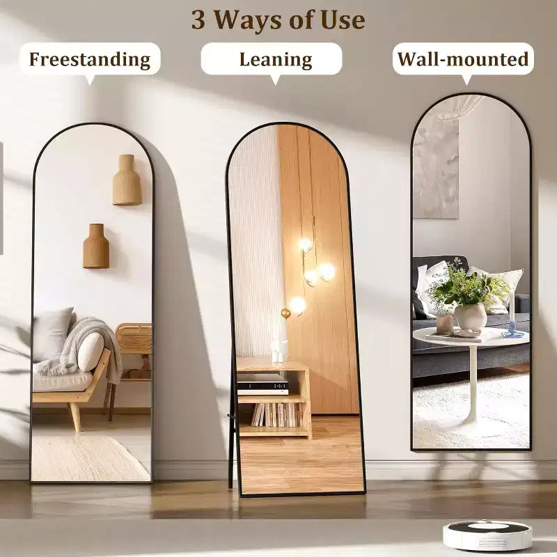 Black Arched Full Length Mirror, Freestanding/Wall Mount, 1-Person, 65"x22"