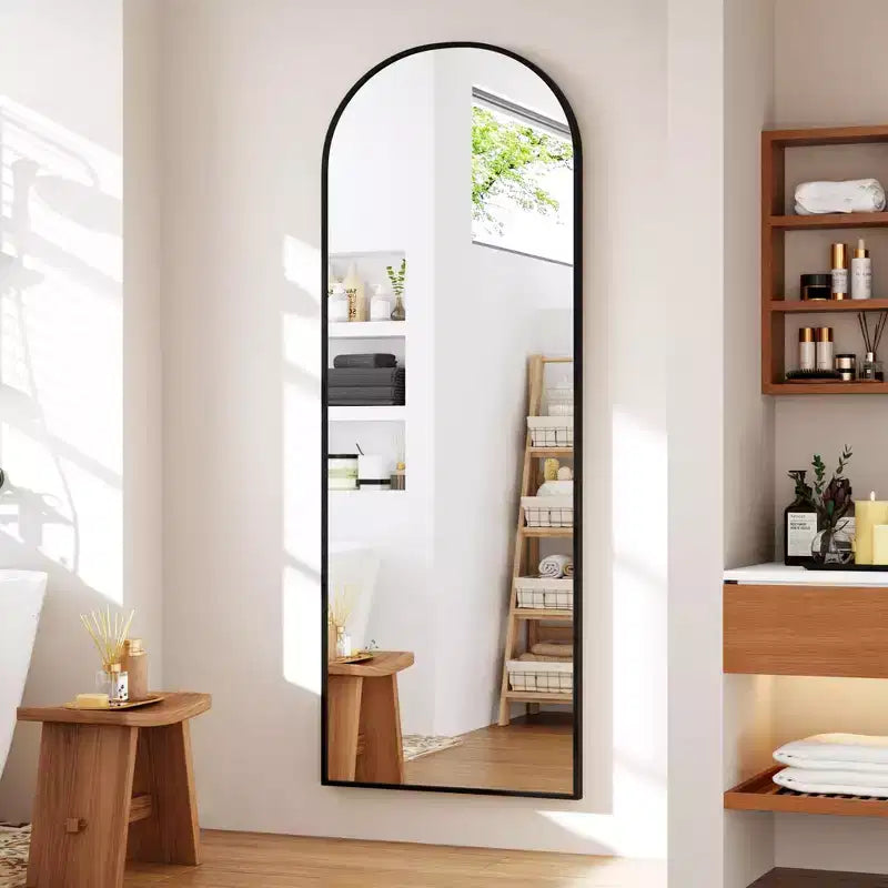 Black Arched Full Length Mirror, Freestanding/Wall Mount, 1-Person, 65"x22"