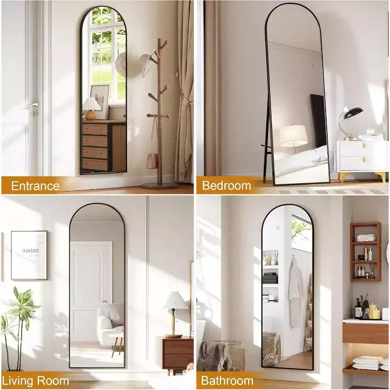 Black Arched Full Length Mirror, Freestanding/Wall Mount, 1-Person, 65"x22"