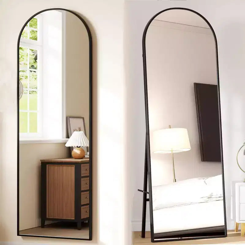 Black Arched Full Length Mirror, Freestanding/Wall Mount, 1-Person, 65"x22"