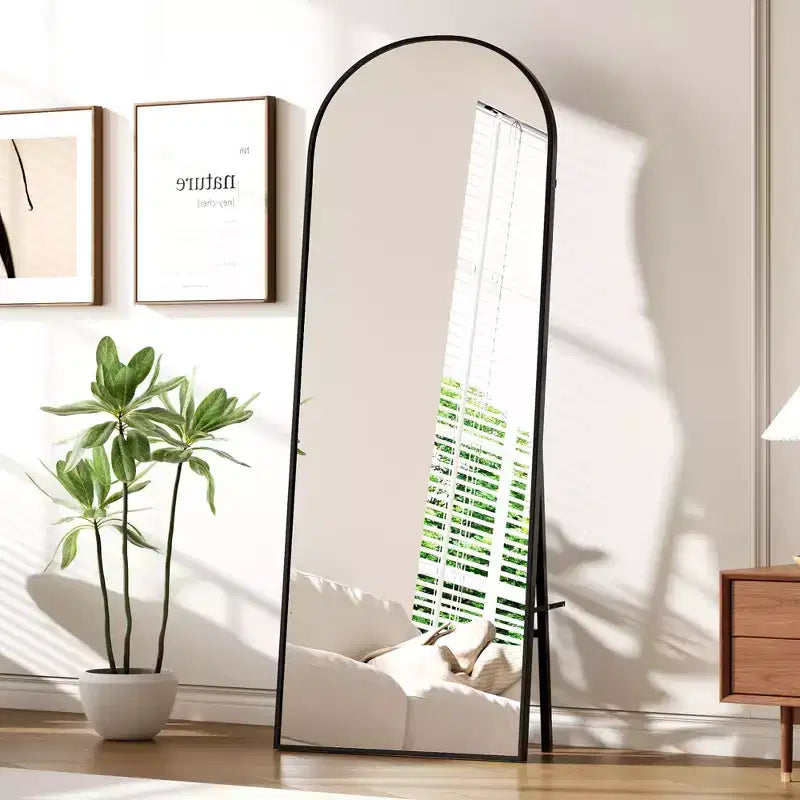 Black Arched Full Length Mirror, Freestanding/Wall Mount, 1-Person, 65"x22"