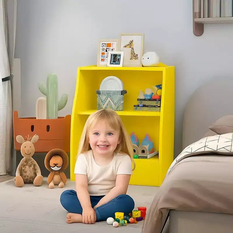 Blue/Pink/White/Yellow 2-Tier Kids Bookshelf with Storage Cubby, Single