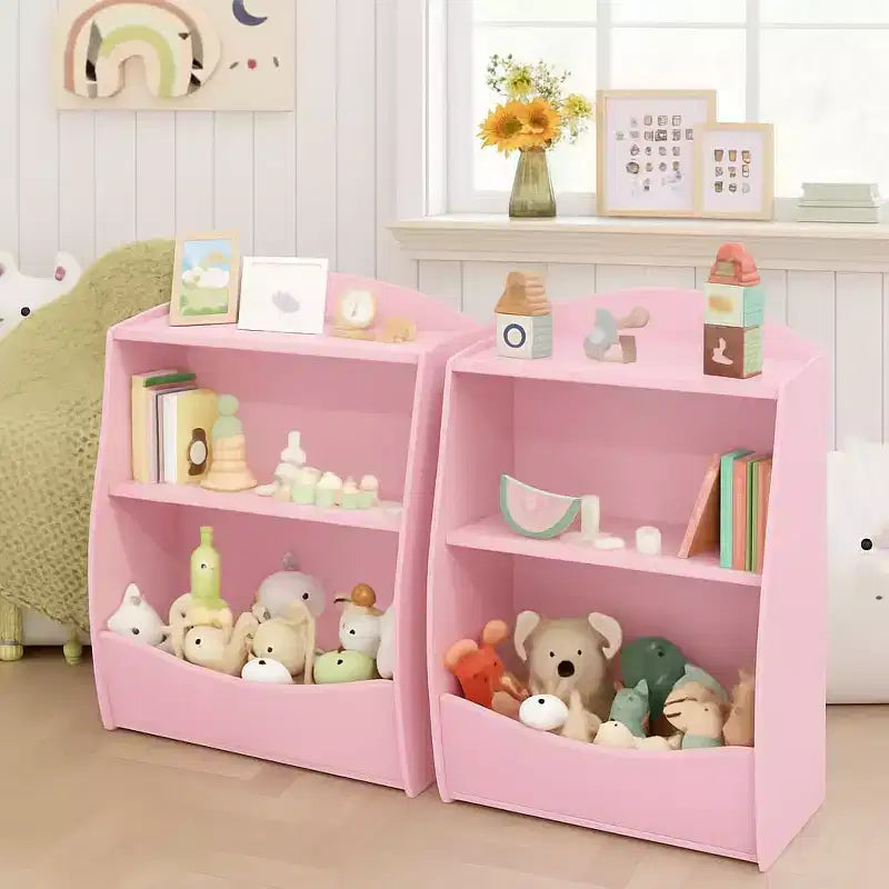 Blue/Pink/White/Yellow 2-Tier Kids Bookshelf with Storage Cubby, Single