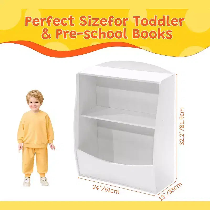 Blue/Pink/White/Yellow 2-Tier Kids Bookshelf with Storage Cubby, Single