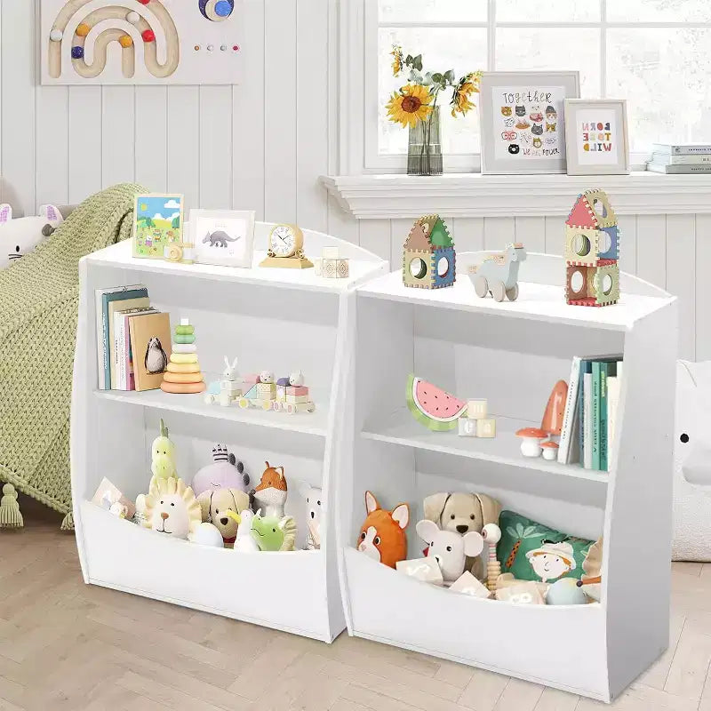 Blue/Pink/White/Yellow 2-Tier Kids Bookshelf with Storage Cubby, Single