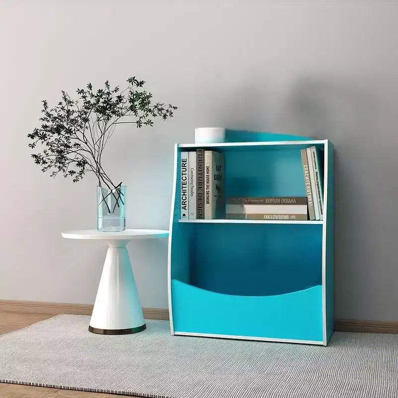Blue/Pink/White/Yellow 2-Tier Kids Bookshelf with Storage Cubby, Single