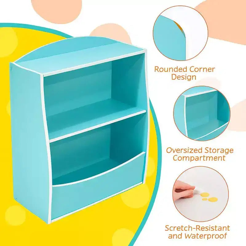 Blue/Pink/White/Yellow 2-Tier Kids Bookshelf with Storage Cubby, Single