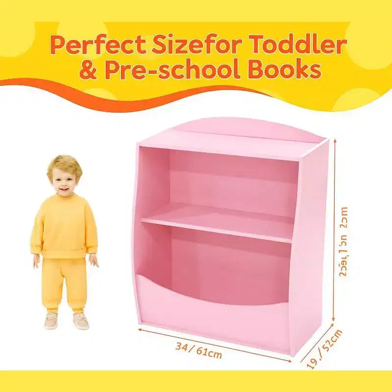 Blue/Pink/White/Yellow 2-Tier Kids Bookshelf with Storage Cubby, Single