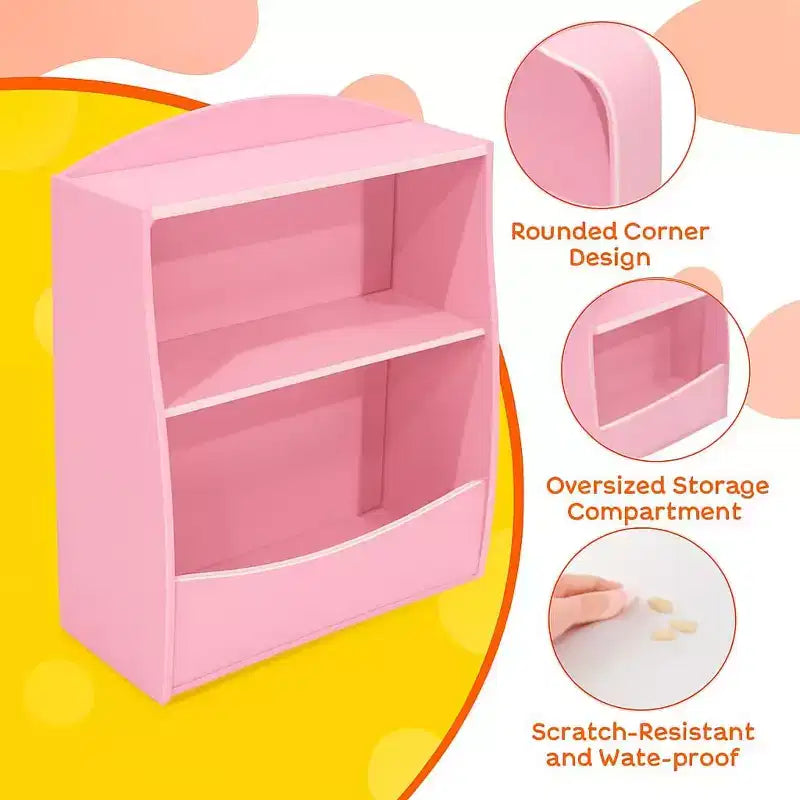 Blue/Pink/White/Yellow 2-Tier Kids Bookshelf with Storage Cubby, Single