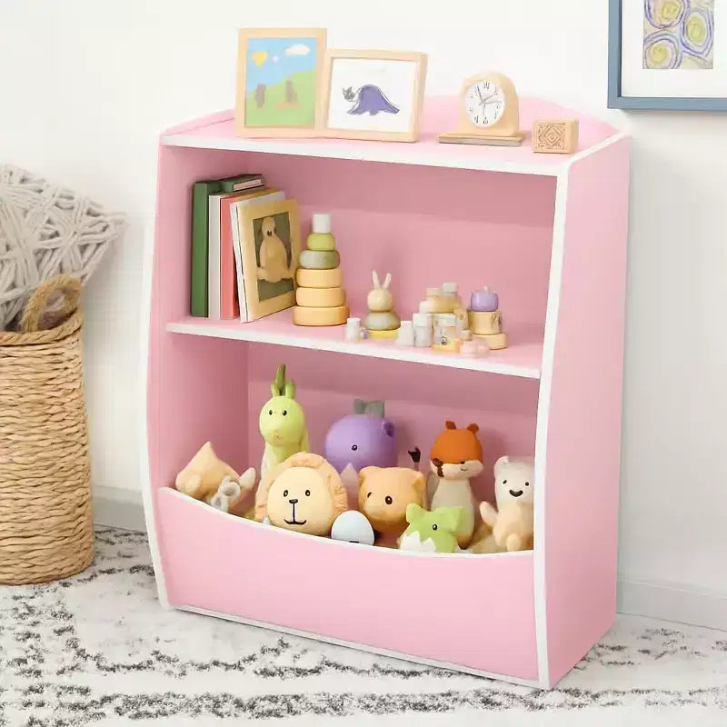 Blue/Pink/White/Yellow 2-Tier Kids Bookshelf with Storage Cubby, Single