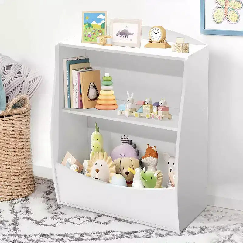 Blue/Pink/White/Yellow 2-Tier Kids Bookshelf with Storage Cubby, Single