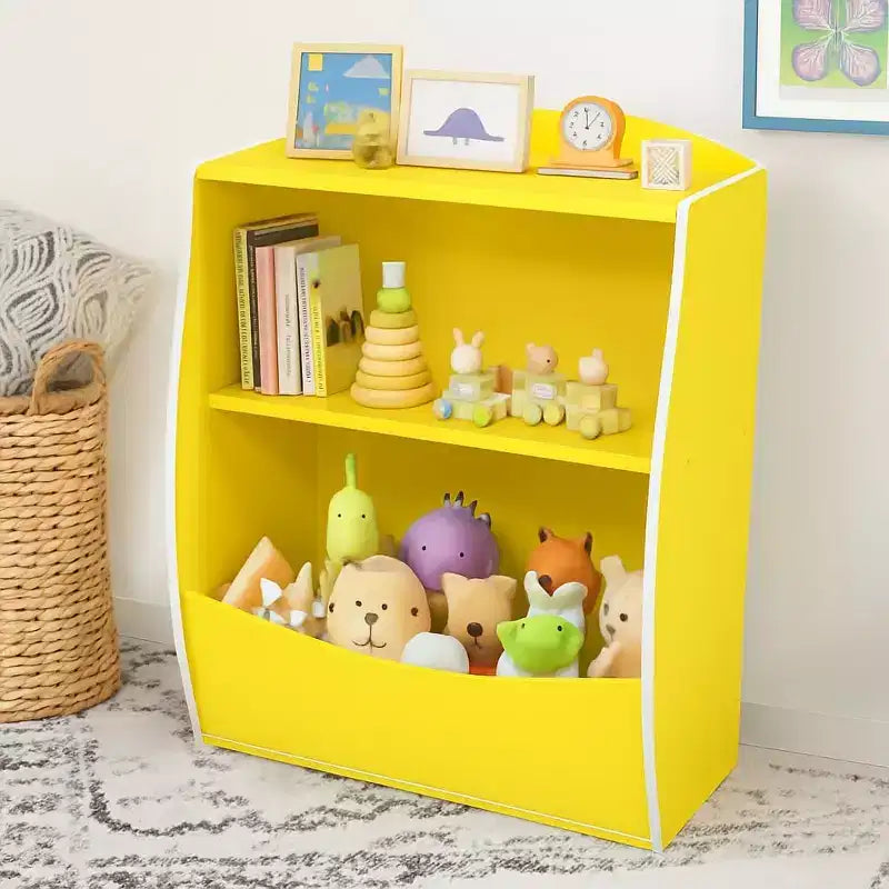 Blue/Pink/White/Yellow 2-Tier Kids Bookshelf with Storage Cubby, Single