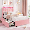Bed Frame with Storage Headboard, Kids Bed Frame with 2 Drawers, Boucle Upholstered Platform Bed for Girls, Chic Wavy Headboard with Bookcase